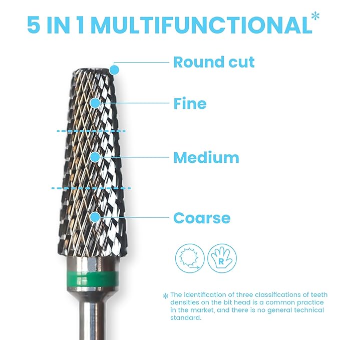 Super Cut 5 In 1 Nail Drill Bits, Tapered Barrel 3/32'' Safety Tungsten Bits, Upward Cut for Hard Gel Removal, Right Hand Use, Manicure Cuticle Gel Polishing, Technicians Bits, Coarse.