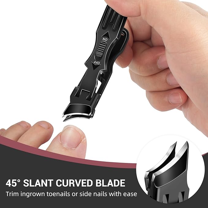 Ingrown Toenail Clippers - Eagle Beak Nail Clippers for Thick Toenails, Wide Jaw Opening Slanted Toe Nail Clippers for Seniors Men Women, Long Handle, Anti Splash, Black