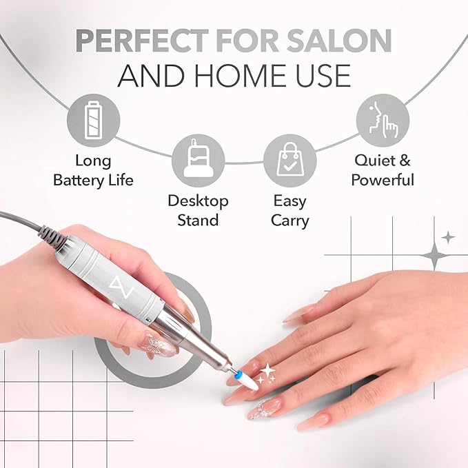 M Mase- Professional Nail Drill Machine - Coreless 2-in-1 Nail File - Electric, Cordless, 35000 RPM, HD Display - Electric Nail Drill for Professional & Home Use (Pink Gold)