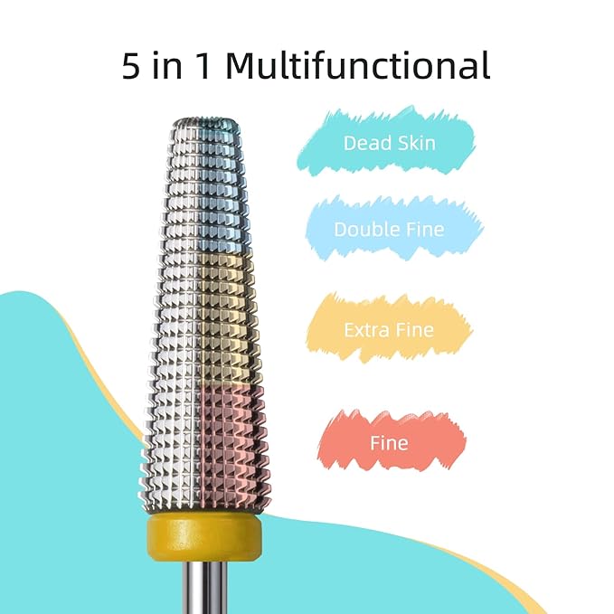 Long 5 in 1 Nail Drill Bits, XF 20mm Carbide Tapered Nail Bit, Straight Cut Safety Drill Bits for Nails, 3/32 Two-way, Electric Manicure Drills Removal Base Coat