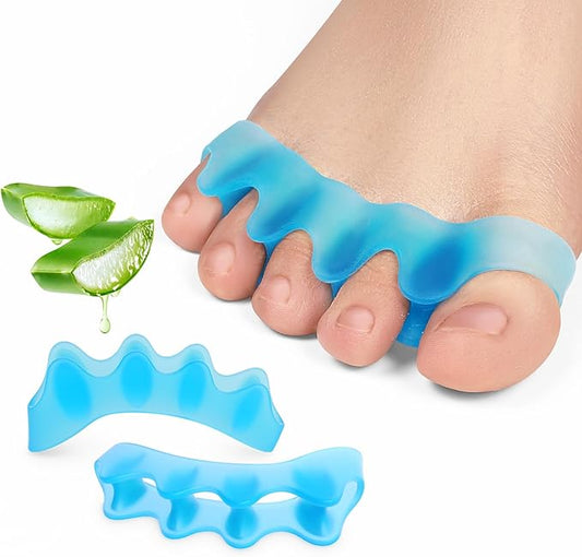 Gel Toe Separators for Toe Alignment - Silicone Toe Spacers for Bunions - Toe Spreaders for Straightening Overlapping Toes - Big Toe Corrector for Women & Men (4 Pairs, Blue)