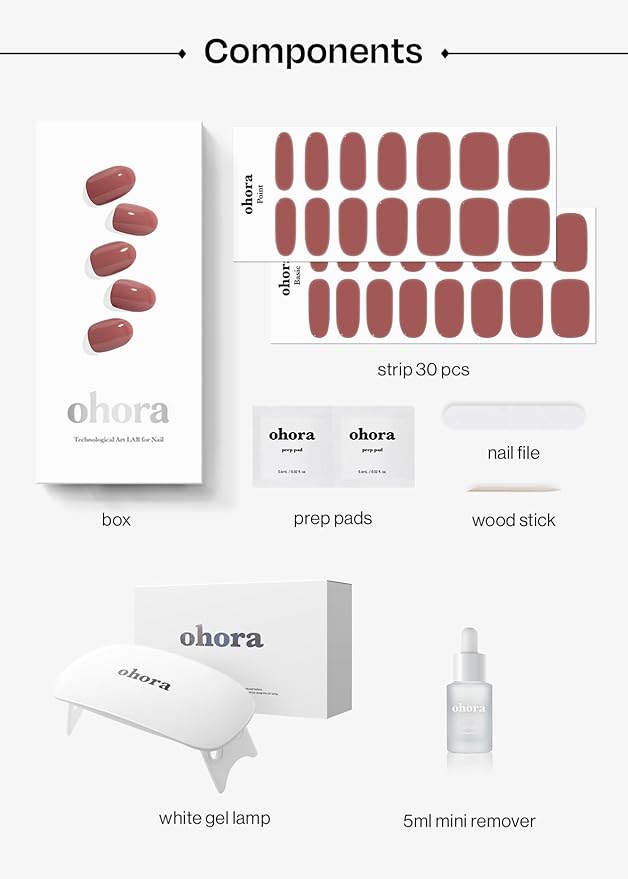 ohora Semi-Cured Gel Nail Strips Value Set (N Cream Rose Starter Kit) Includes Full Size Lamp and Mini Remover, Salon-Quality, Long Lasting, Easy to Apply & Remove