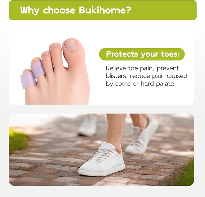 Bukihome Silicone Toe Protectors – Silicone Open Pinky Toe Sleeves for Hammer Toes, Corns, Calluses, Blisters – Soft Gel Protector Toe Cushions for Pain Relief - 20 Count, Lavender (10 Thick +10 Thin)