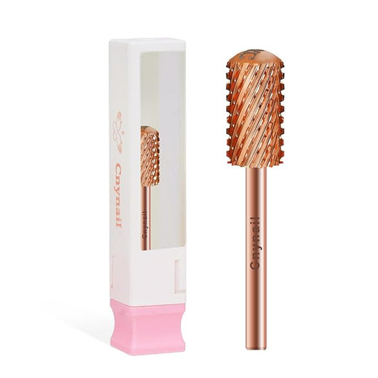 3/32" Large Barrel Smooth Round Top Tungsten Carbide Nail Drill Bit Safety Bit for Gel & Acrylic Removal, 2-Way Rotating Efile Tip, Salon Electric File Accessory (2XC Grit, Rose Gold)