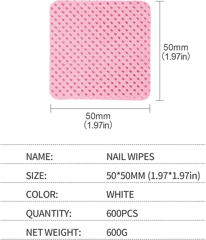BLUERISE Lint Free Nail Wipes Pink 600pcs Nail Polish Remover Pads Soft Absorbable Eyelash Extension Glue Cleaning Wipes