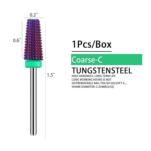 5 in 1 Nail Drill Bits Carbide Rotary Bit,3/32" Shank - Manicure Nail Art, Drill Machine Accessory,Acrylic or Hard Gel Remover(Purple, C)