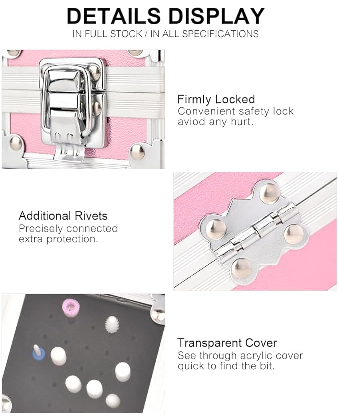 Professional 25 Holes Nail Drill Bits Box Container Nail Drill Grinding Bit Holder Nail Polish Head Storage Box Nail Tools Organizers Container Display Storage Box Manicure Tool (Silver)