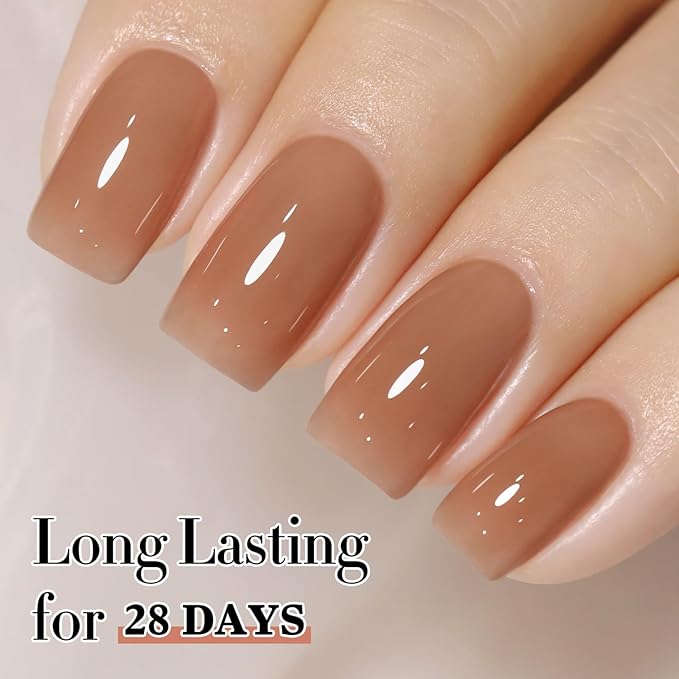 Double Rhythm Gel Polish 15ML Jelly Sheer Pastel Light Milky Color Pearl White Bottle 1 PC 0.5 OZ Full Size Nail Art Salon at Home (Light Brown-D1529)