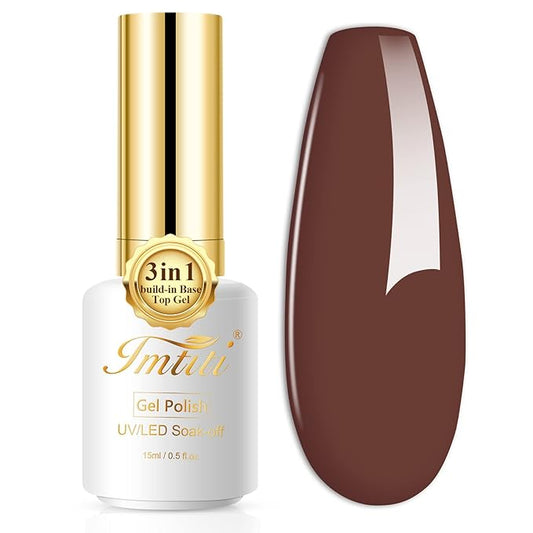 Imtiti Gel Nail Polish,1 Pcs 0.5 Fl Oz Coffee Brown Gel Polish No Need Base and Top Coat 3 in i One Step Gel Nail Polish Kit, Soak Off LED U V Nail Gel Polish Nail Art Starter Manicure Salon Gel Nail Kit for Women Girls