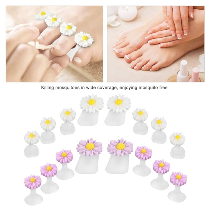 Beaupretty Silicone Toe Separators for Pedicures 16 Pieces Daisy Flower Spacers and Dividers for Nail Art and Salon Use Comfortable Soft Cushions for Toe Spreaders