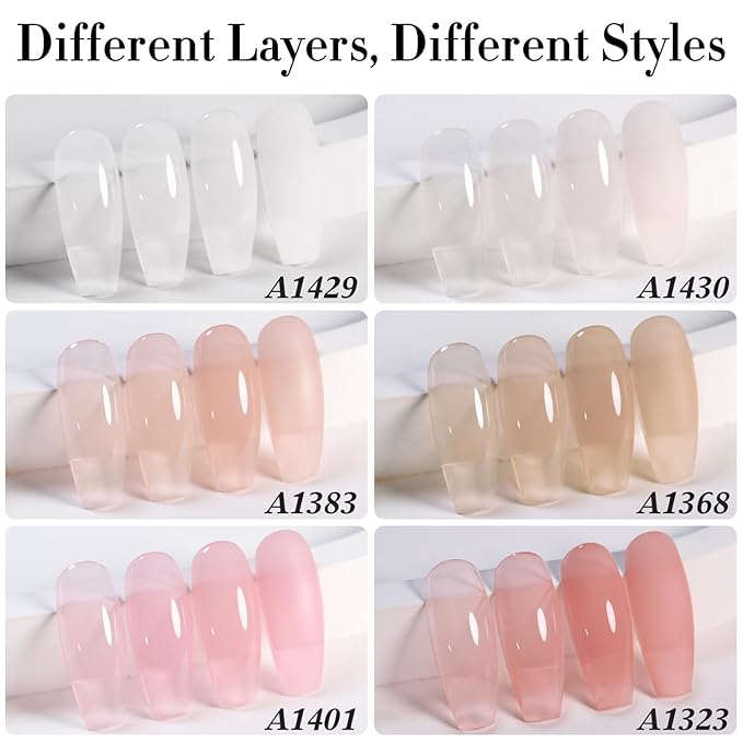 Double Rhythm Gel Nail Polish Set of 6 Colors Baby Light Pastel Milky Nail Polish Starter Kit Art DIY Salon Home (Jelly Sheer Pink Nude White,Kit37)