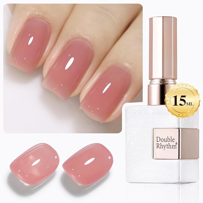 Double Rhythm Gel Polish 15ML Jelly Sheer Pastel Light Milky Color Pearl White Bottle 1 PC 0.5 OZ Full Size Nail Art Salon at Home (Milky Pink-D1385)