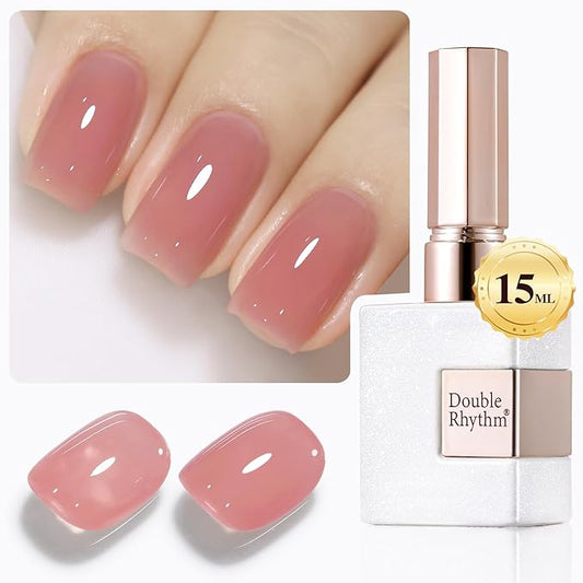 Double Rhythm Gel Polish 15ML Jelly Sheer Pastel Light Milky Color Pearl White Bottle 1 PC 0.5 OZ Full Size Nail Art Salon at Home (Milky Pink-D1385)