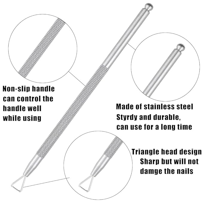 8 Pack Stainless Steel Triangle Cuticle Pusher Double-head Nails Dead Skin Remover Cuticle Trimmer Stick Manicure Polish Tools for Manicure Beauty Salon