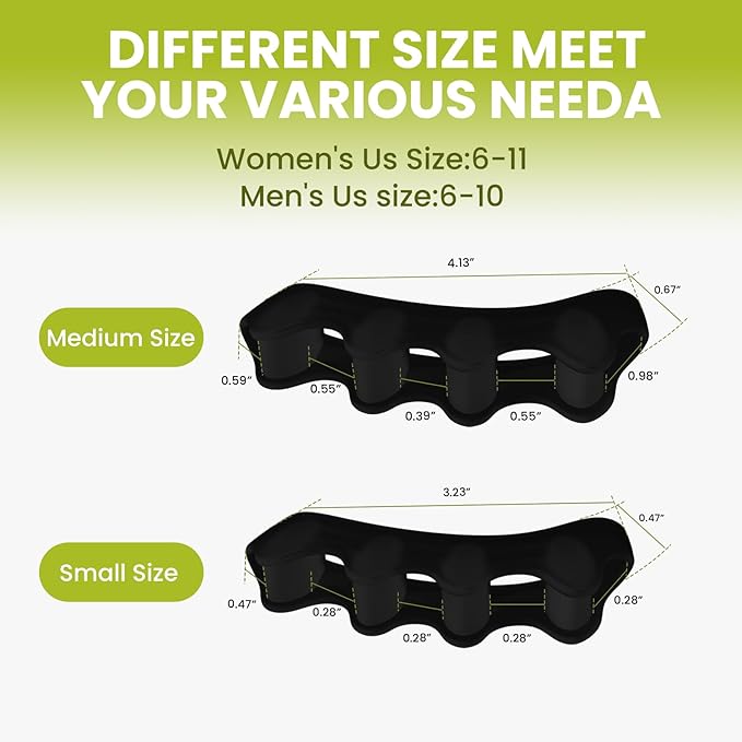 Bukihome Toe Separators, 4 Pair Soft Gel Toe Spacers to Correct Bunions, Claw Toes,Hammer Toes, Foot Pain for Women & Men,Black+S