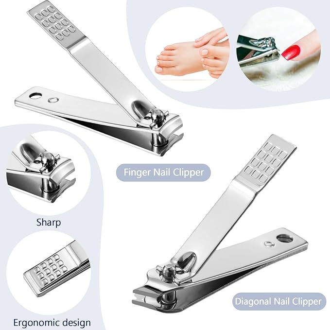 Geosar 50 Set Travel Manicure Kit Nail Clippers Pedicure Professional Nail Care Tools Stainless Steel Grooming Nail Set with Portable Travel Case Gifts for Family(Sliver)
