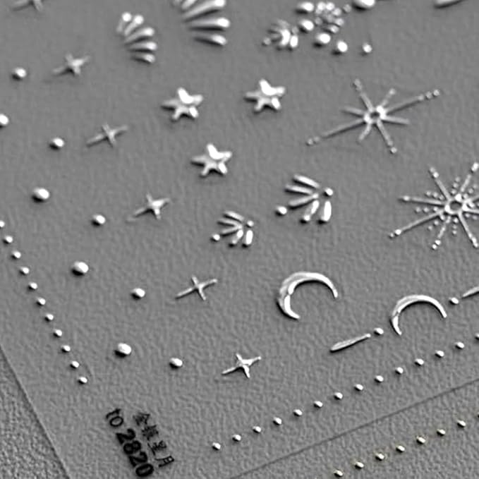 Moon Star 3D Silver Nail Stickers - Luxury Nail Art Design for Women & Girls - DIY Manicure Decoration