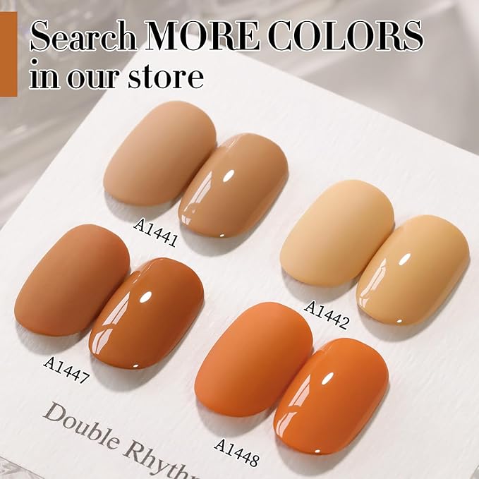 Double Rhythm Gel Polish 15ML Jelly Sheer Pastel Light Milky Color Pearl White Bottle 1 PC 0.5 OZ Full Size Nail Art Salon at Home (Brown Nude-D1447)