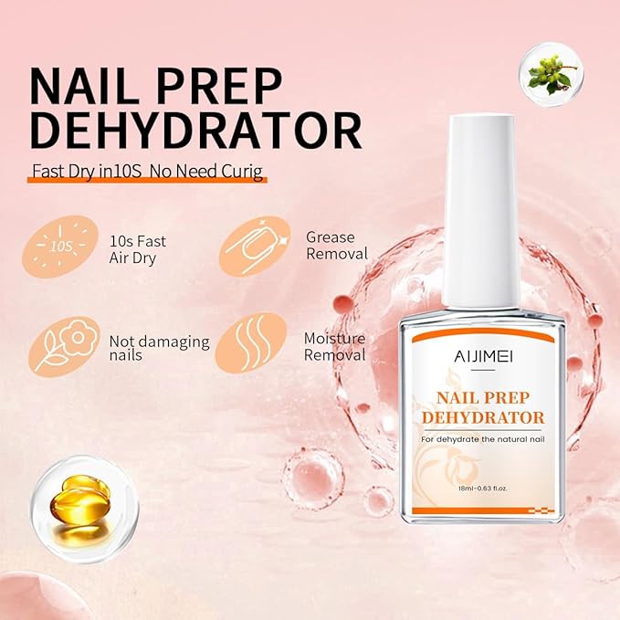 AIJIMEI Nail Dehydrator Professional Acid Free Natural Prep Dehydrate Acrylic Supplies Nail Prep Dehydrator For Acrylic And Gel Polish (18ml/0.63fl.oz)
