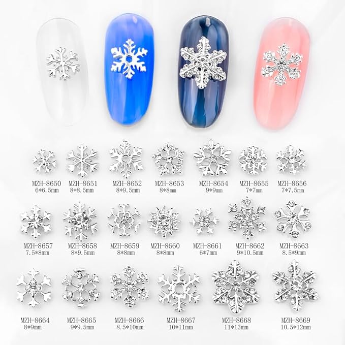 Christmas Nail Charms 20pcs Silver Snowflake Nail Art Charms with Diamond Design Winter Nail Jewelry Supplies Xmas Snowflakes Nail Decoration for Women Girls DIY Manicure Decorative Accessories