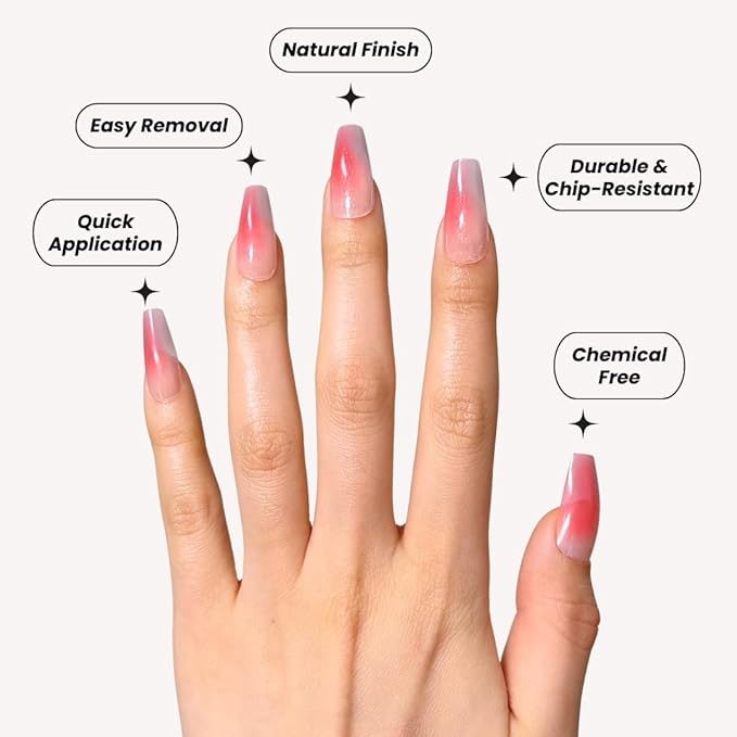 Perfect Look Press On Nails - Peach Bloom | No Glue One-Day Coffin Nails, Glossy Coral Ombre Fake Nails, Natural Look - 24 Pcs Nail Kit with Adhesive Tabs