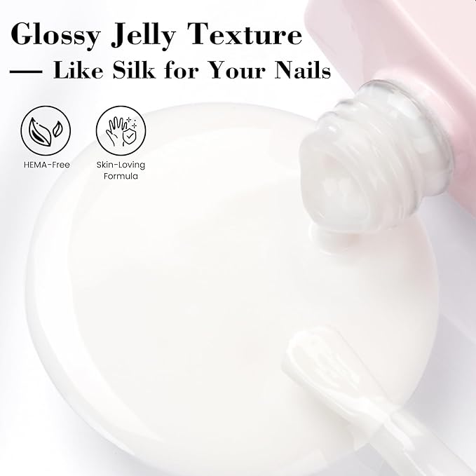 Milky White Jelly Nude Gel Polish, 18 ML HEMA-Free One Step Gel Nail Polish 3-in-1, Sheer White Gel Polish for Women Girls Gift, Translucent Color Soak Off U V Gel Nail Manicure Salon DIY