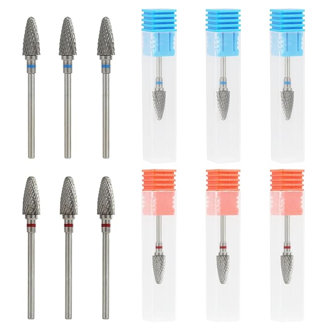 6 Pack 3/32" 5 in 1 Professional Carbide Nail Drill Bits Sets with Case, Tungsten Safety Drill Bits Tech Cuticle Bit Fast Remove for Manicurist Nail Salon Manicure Pedicure Gel Polishing (Round Head)