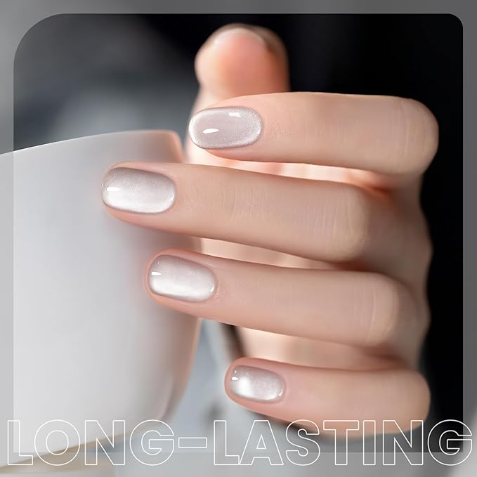 RARJSM Silver Cat Eye Gel Nail Polish Ceramic Translucent Clear White Velvet Glitter Diamond Cateye Gel Polish 15ml Single Bottle with Magnet Stick UV LED Curing Requires Soak Off for Home Salon