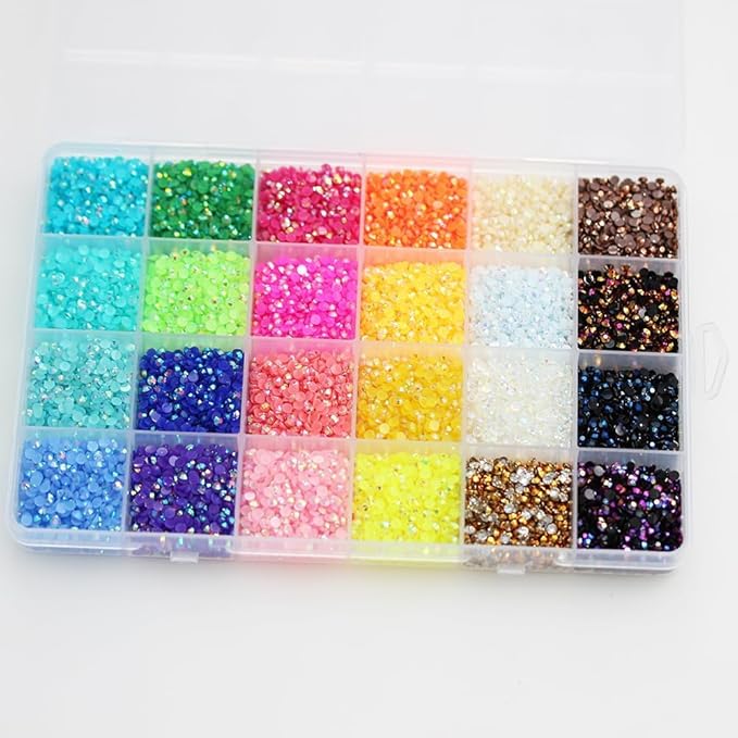 12000Pcs Nail Art Rhinestones, BetterJonny 24 Colors 4mm Round Nail Flatback Rainbow Gems Set with Tweezers and Pencil AB Glitter Flat-Bottomed Rhinestone for Crafts Decoration and Jewelry Making