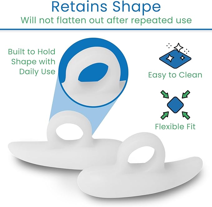 VIVEsole Hammer Toe Crest Cushion & Buttress Pad - Reduces Pressure from Calluses & Hammer Toes (Pair) - For Left & Right Feet - Toe Separator Corrector for Curled, Crooked, Curved, Overlapping Toes