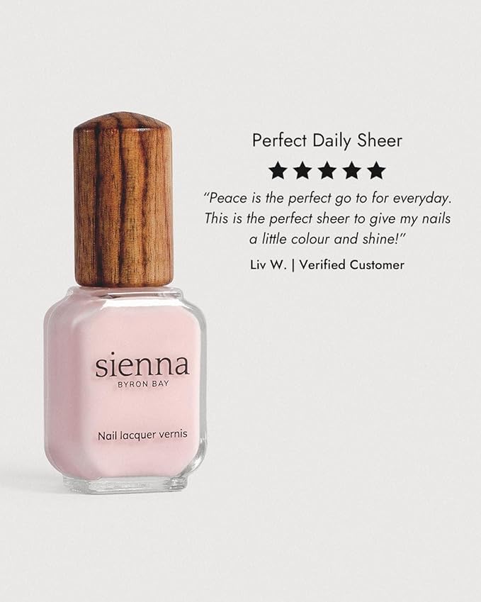 Sienna Byron Bay Peace, Pink Sheer Vegan Nail Polish, Long-Lasting, Vegan & Cruelty-Free, 10ml – .34 fl oz.