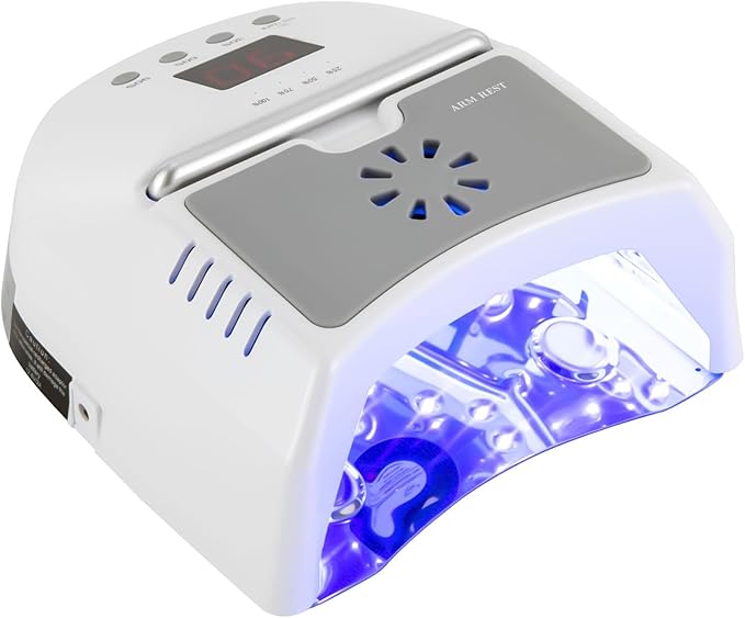 3 Timers Cordless Nail Lamp with Cooling Fan & Portable Handle LCD Display Professional Quick Dry Gel Polish Curing Lamp 72W Rechargeable Light Cures All Gels 24 Beads for Salon, Home (White)