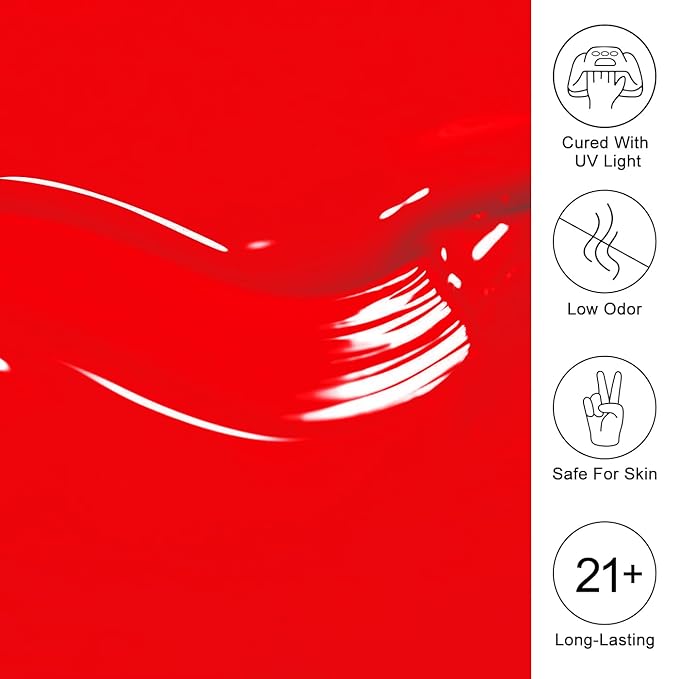 Imtiti Neon Gel Nail Polish, Neon Red Gel Polish High Gloss Soak Off UV LED Nail Gel Polish Spring Summer Art Manicure Salon DIY Design 10ML