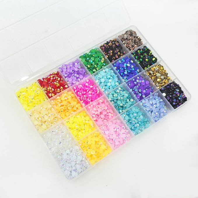 6000Pcs Nail Art Rhinestones, BetterJonny 24 Colors 5mm Round Nail Flatback Rainbow Gems Set with Tweezers and Pencil AB Glitter Flat-Bottomed Rhinestone for Crafts Decoration and Jewelry Making…