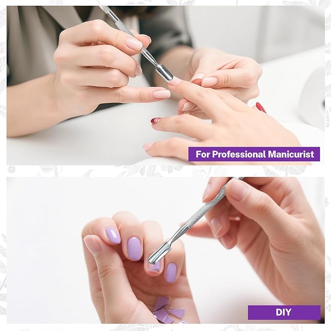 5Pcs Cuticle Pusher Remover and Cutter, Creatiee Double Ended Stainless Steel Cuticle Cleaner Nail Gel Polish Removal, Manicure Pedicure Nail Tools for Fingernails Toenails - Professional & Durable