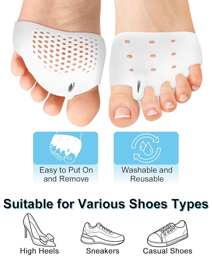 2 Pairs Silicone Toe Separators for Women and Men, Metatarsal Bunion Corrector Cushion, Soft And Breathable Toes Spacers for Foot Pain Relief (2*White)