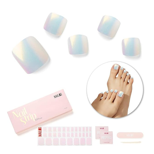NAILOG Semi Cured Gel Nail Strips, Toe Nail Polish Strips with Glossy Gel Finishing | Buy 3 Get 1 UV Lamp| 32 Pieces Long Lasting Pedi Stickers | Pink Moonlight