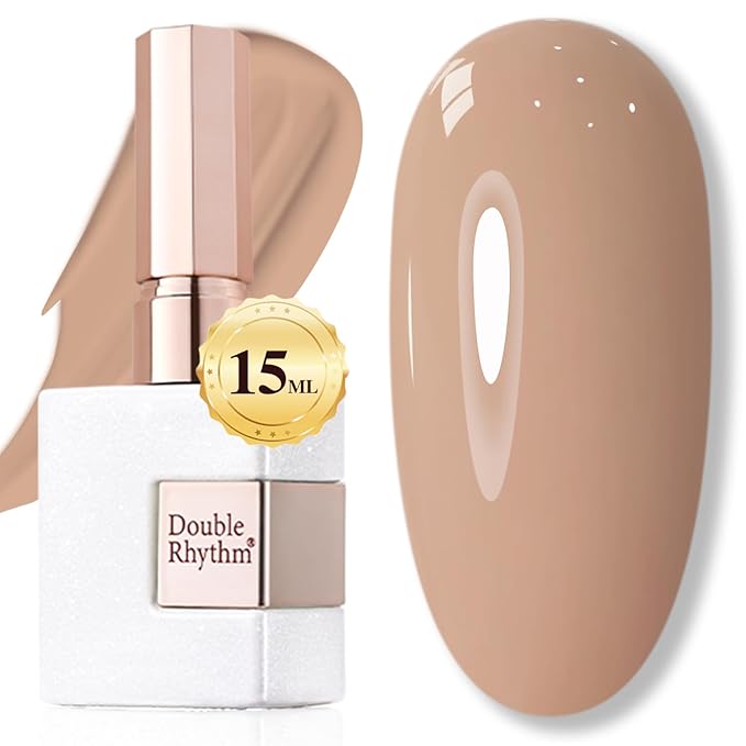 Double Rhythm Gel Polish 15ML Jelly Sheer Pastel Light Milky Color Pearl White Bottle 1 PC 0.5 OZ Full Size Nail Art Salon at Home (Deep Khaki-D1468)