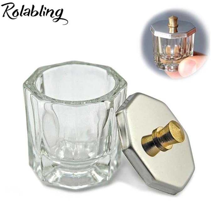 Glass Crystal Dappen Dish with Metal Lid Nail Art Acrylic Powder Nail Art Tools (size-2)