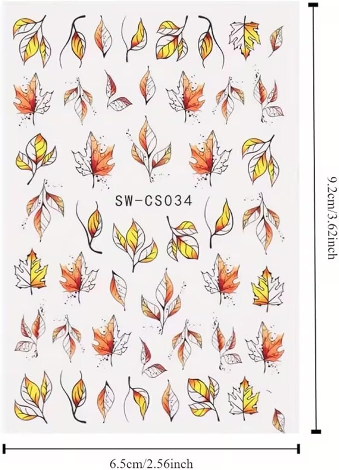 Fall Nail Art Stickers Decals 6Pcs Maple Leaves Nail Art Decals 3D Self-Adhesive Yellow Fallen Leaves Nails Stickers Cute Thanksgiving Day Manicure Sliders for Women Acrylic Nails Art Decorations