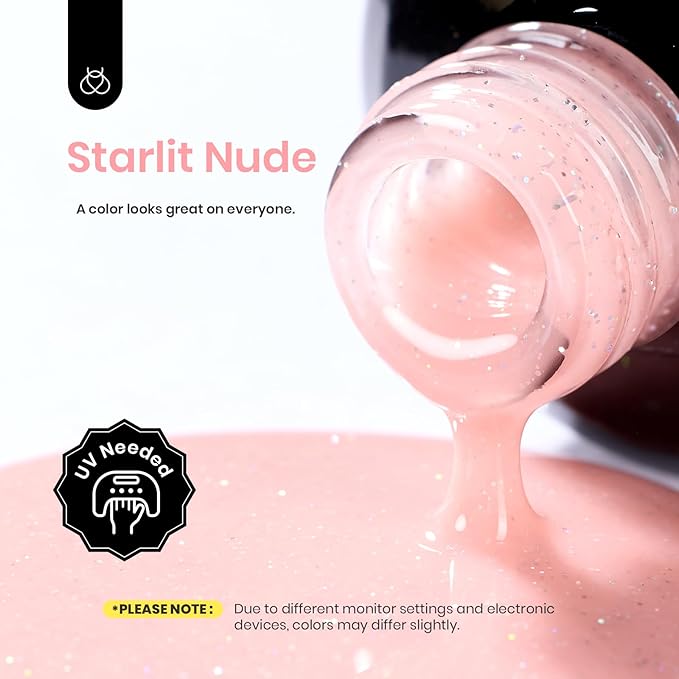 Beetles Builder Gel for Nails-Starlit Nude 7 in 1 Nail Thickening Strengthening Building Apex for Beginner DIY Salon at Home,Shimmer Pink Builder Nail Gel,UV & LED Lamp Cured Needed