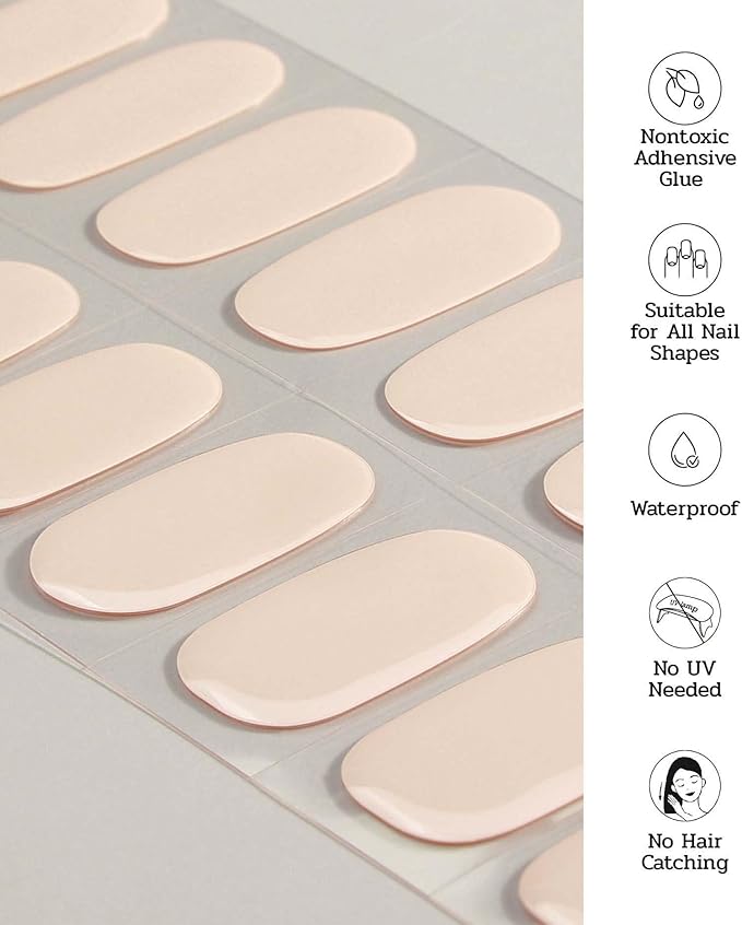 Nail Polish Strips - 22 Pcs Salon Quality Gel Nail Stickers - Long Lasting Wraps (Loft Light Nude)