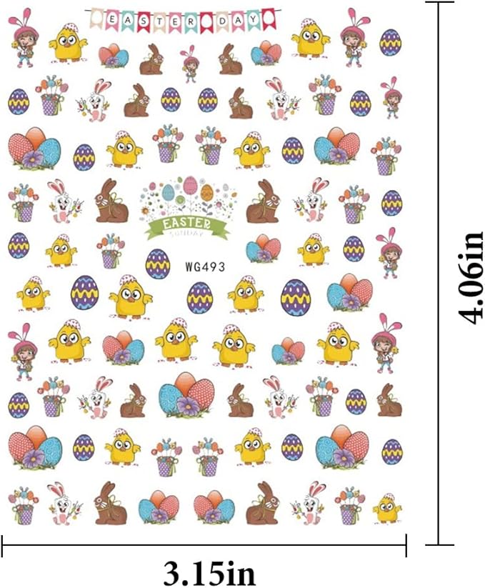 Easter Nail Stickers Rabbit Decals Cute Cartoon Bunny Eggs Chicks Stickers for Women Girls Nail Art Decorations Manicure Finger Tip Decor 10sheets 3D Self-Adhesive Decals