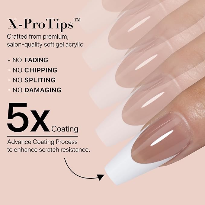 SXC Cosmetics French Tip Press On Nails Brown Series, Medium Almond X-Pro Tips Starter Kit