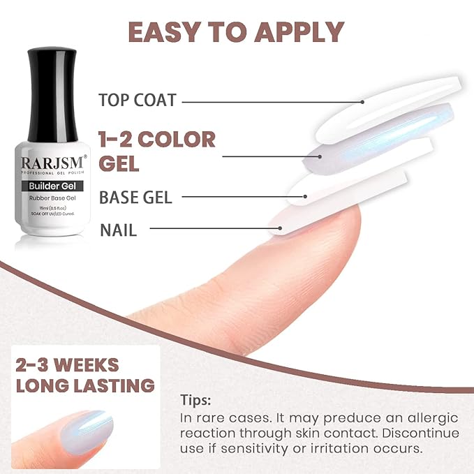 RARJSM Gel Builder Nail Polish Pearl White Hard Gel in a Bottle Mermaid Shell Glitter Pearlescent Thick Extension Structure for Nails 15ml Soak Off Curing Requires Salon Home DIY Beginer Use