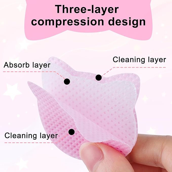 MEKK 400PCS Lint Free Nail Wipes,Cat Shape Non Woven Fabric Nail Cleaning Pads,Absorbent Dry Wipes for Nail Polish Remover & Lash Extensions Glue-Pink