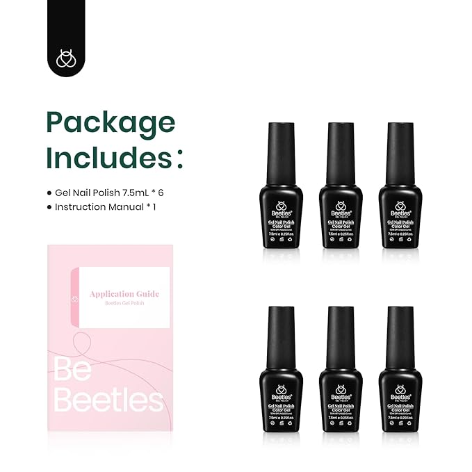 beetles Gel Polish Set - Halloween Gel Nail Polish, 6 Color Hot Pink Green Blue Orange Rainbow Boundless Energy Collection Holiday Nail Art Design Soak Off Uv LED Manicure DIY Home