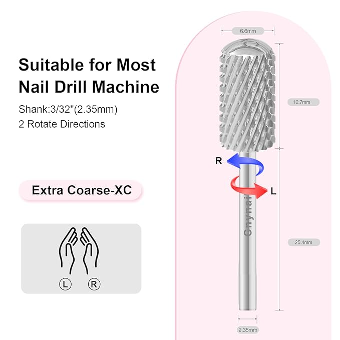 3/32" Large Barrel Smooth Round Top Tungsten Carbide Nail Drill Bit Safety Bit for Gel & Acrylic Removal, 2-Way Rotating Efile Tip, Salon Electric File Accessory (XC Grit, Silver)