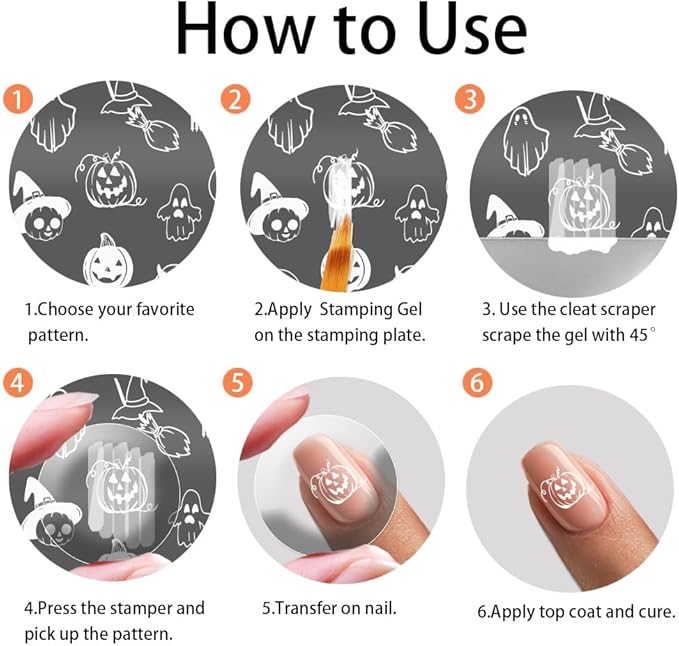 PH PandaHall Halloween Theme Nail Art Plates 3pcs Skull Ghost Witch Pumpkin Nail Stamping Plate Image Plate Art Design Stamp Templates for DIY Print Manicures Salon Design