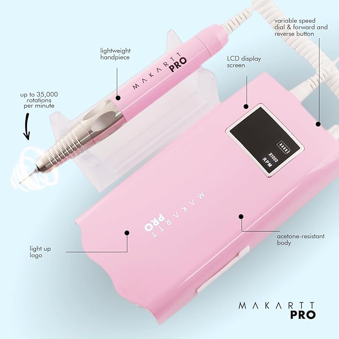 MakarttPro LuxuriaPro 35000 RPM Professional Nail Drill - 85W Brushless Motor | High Torque | Quiet & Vibration-Free | Portable, Rechargeable & Cordless Nail Drill for Technicians (Baby Pink)